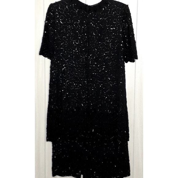 JKara Vintage Black 100% Silk Tiered Highly Embellished Lined Size Large - Picture 6 of 6